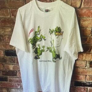 Fruit of the Loom White Tee with Green Frog Graphics